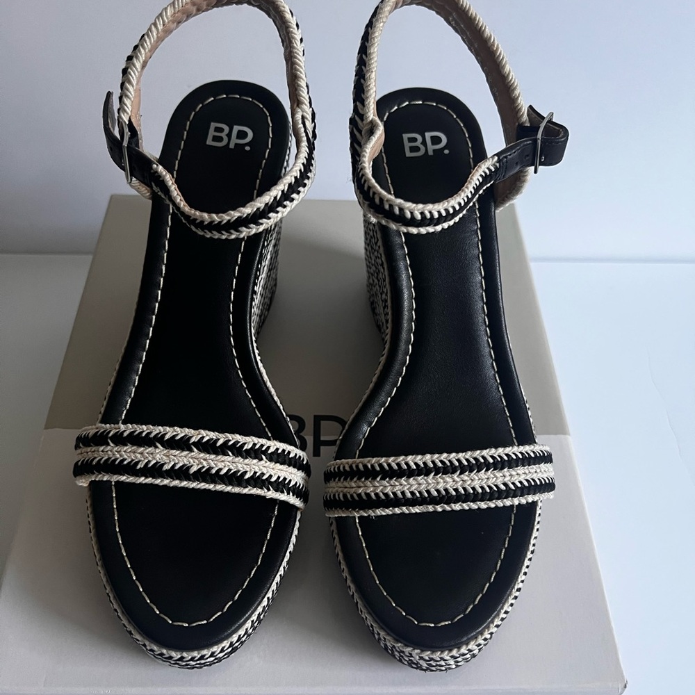 BP Black and Cream Wedge Sandals